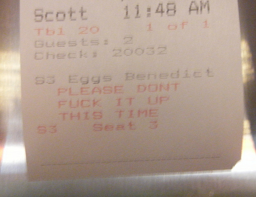 Restaurant slip